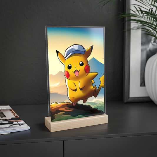 Acrylic Sign with Wooden Stand [P'ikachu]
