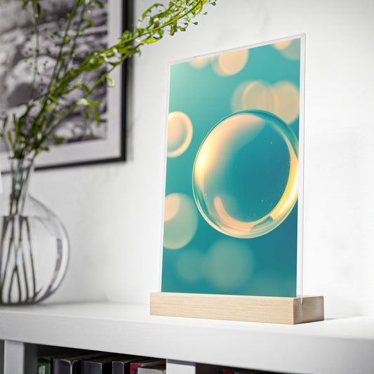 Acrylic Sign with Wooden Stand [Blue Bubbles]