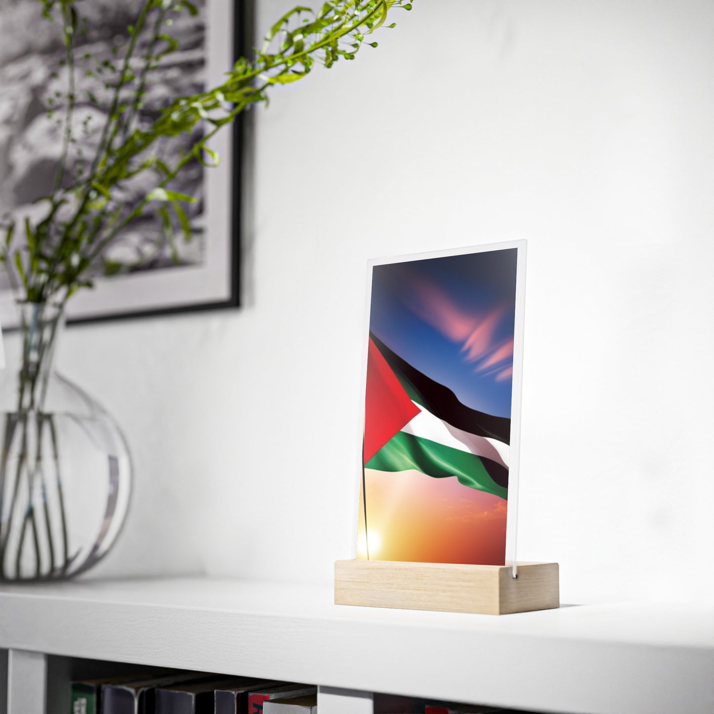 Acrylic Sign with Wooden Stand [Palestine Flag]