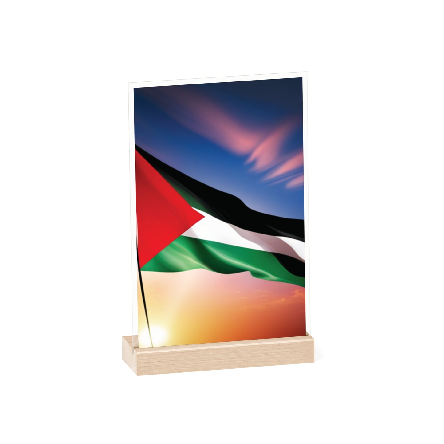 Acrylic Sign with Wooden Stand [Palestine Flag]