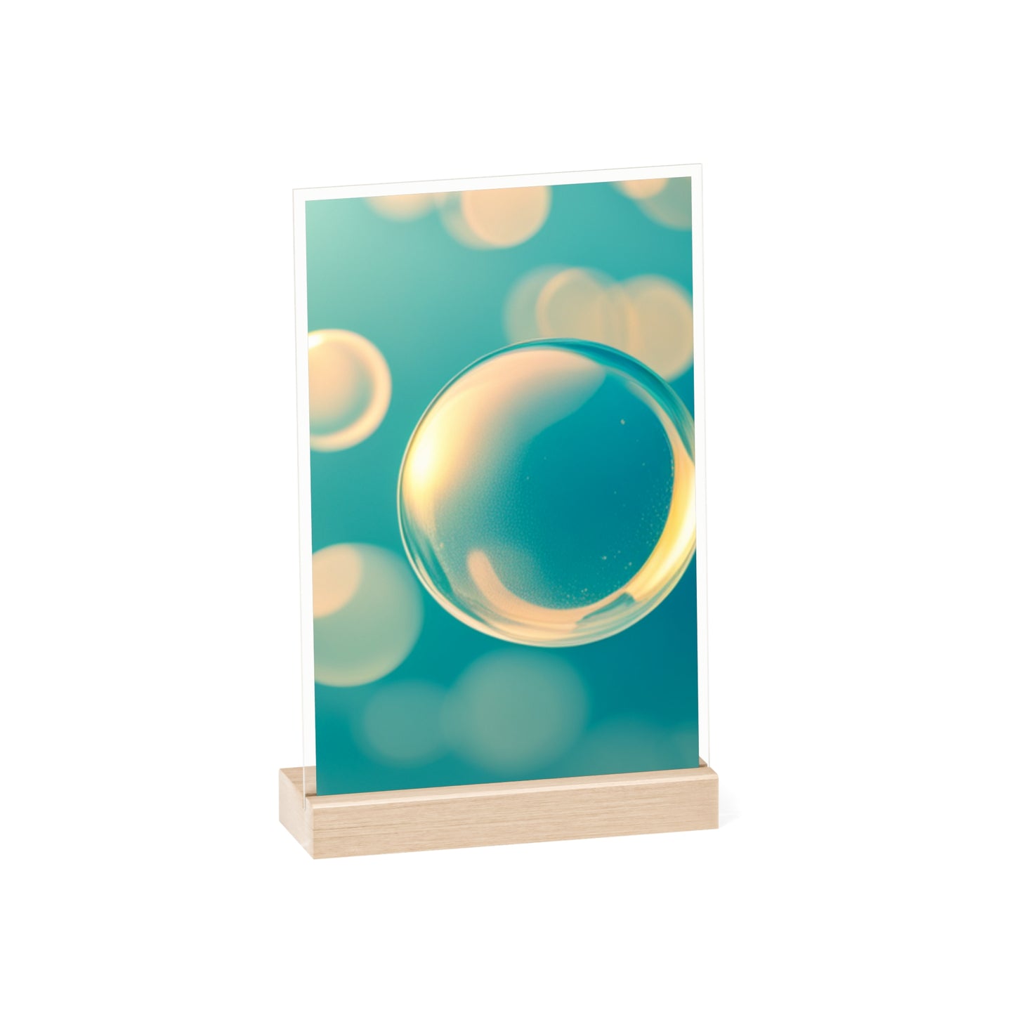 Acrylic Sign with Wooden Stand [Blue Bubbles]