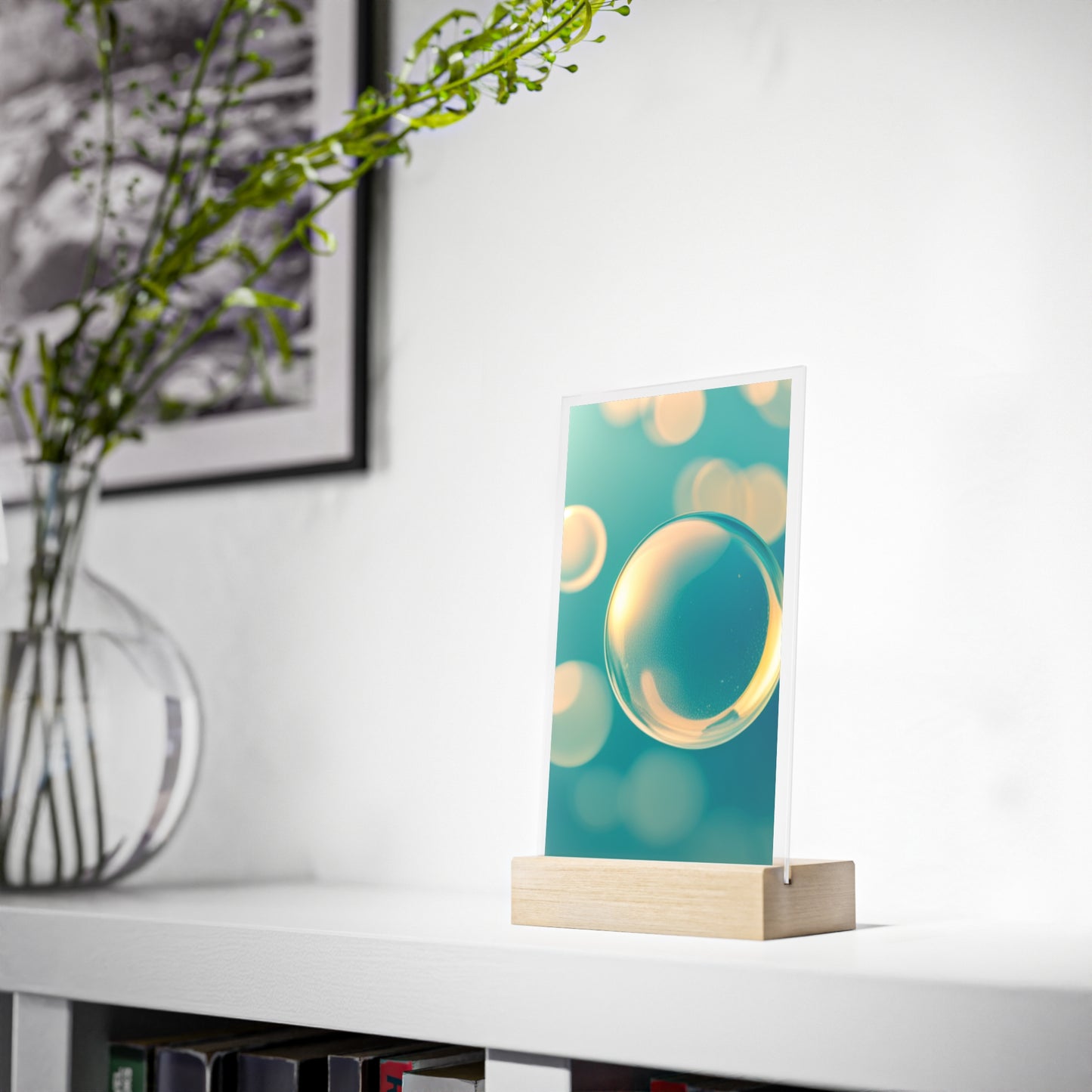 Acrylic Sign with Wooden Stand [Blue Bubbles]