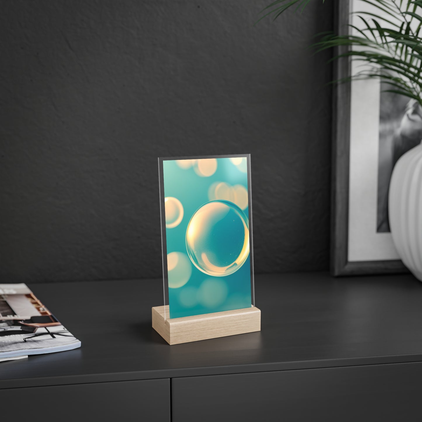 Acrylic Sign with Wooden Stand [Blue Bubbles]