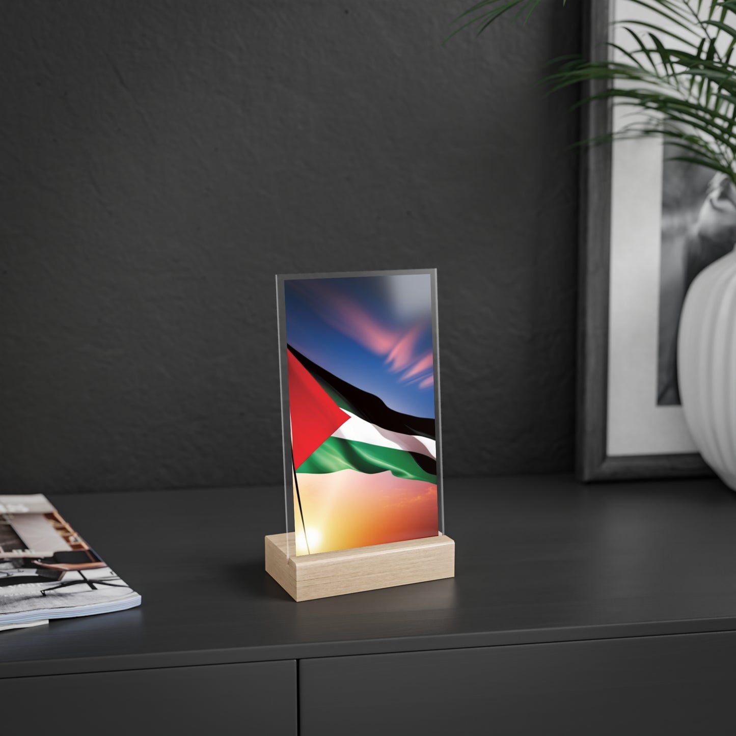 Acrylic Sign with Wooden Stand [Palestine Flag]