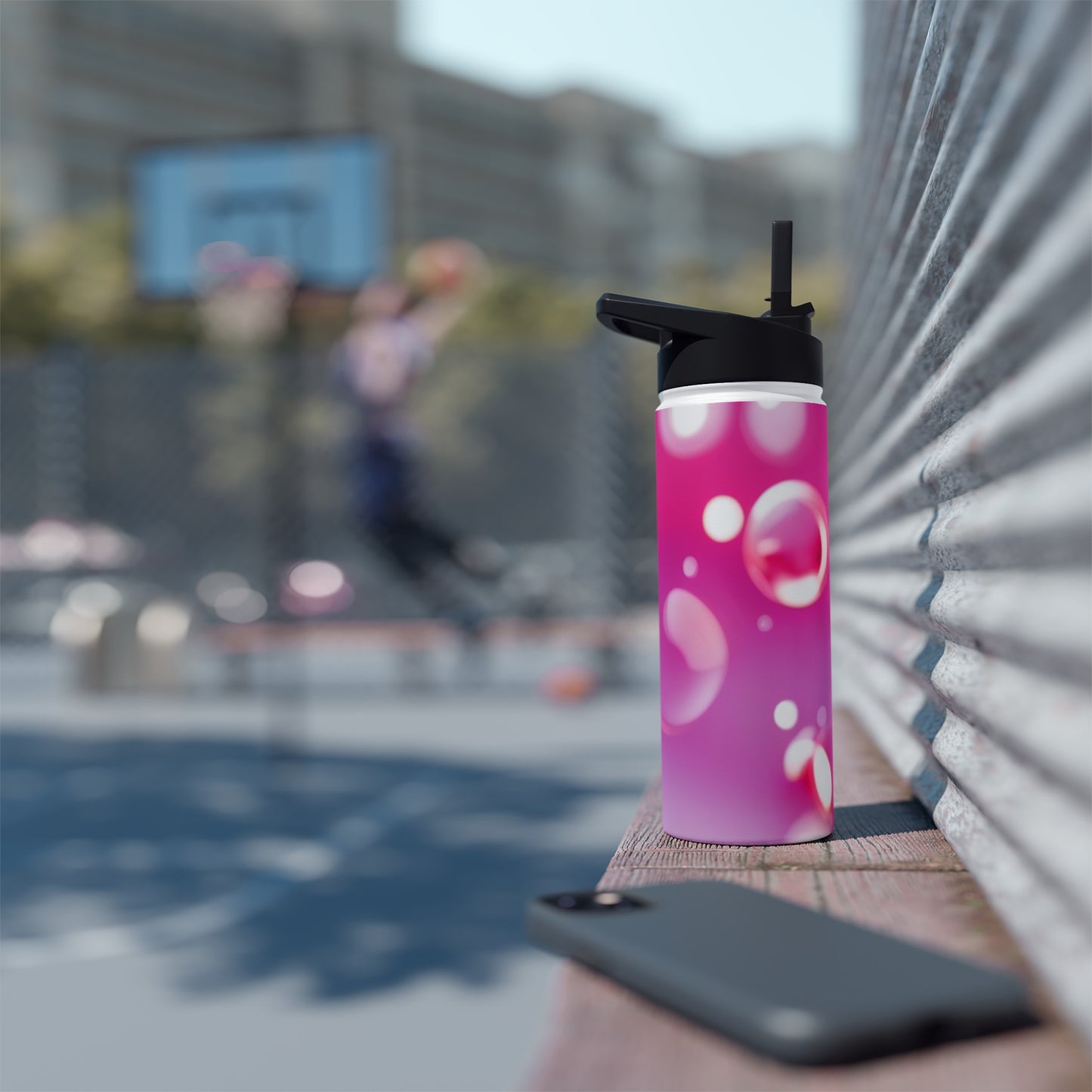 Stainless Steel Water Bottle, Standard Lid [Pink Bubbles]