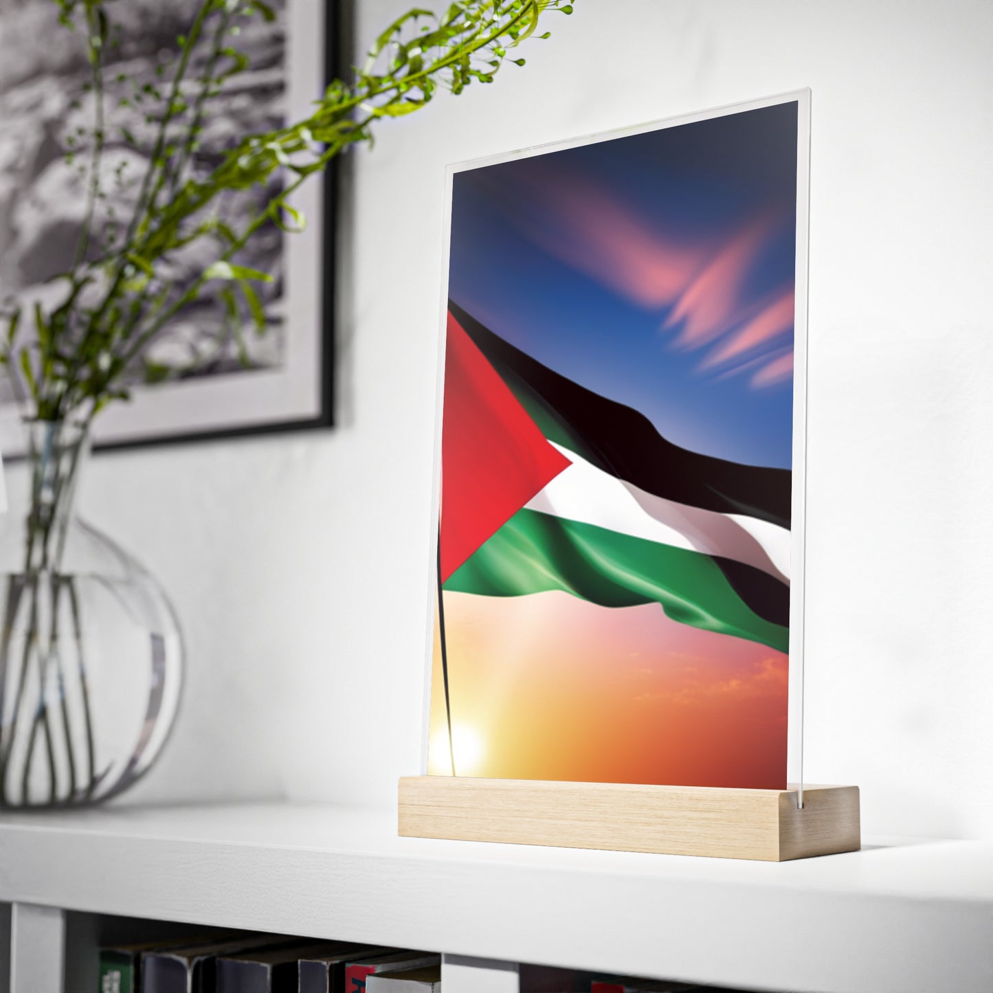 Acrylic Sign with Wooden Stand [Palestine Flag]