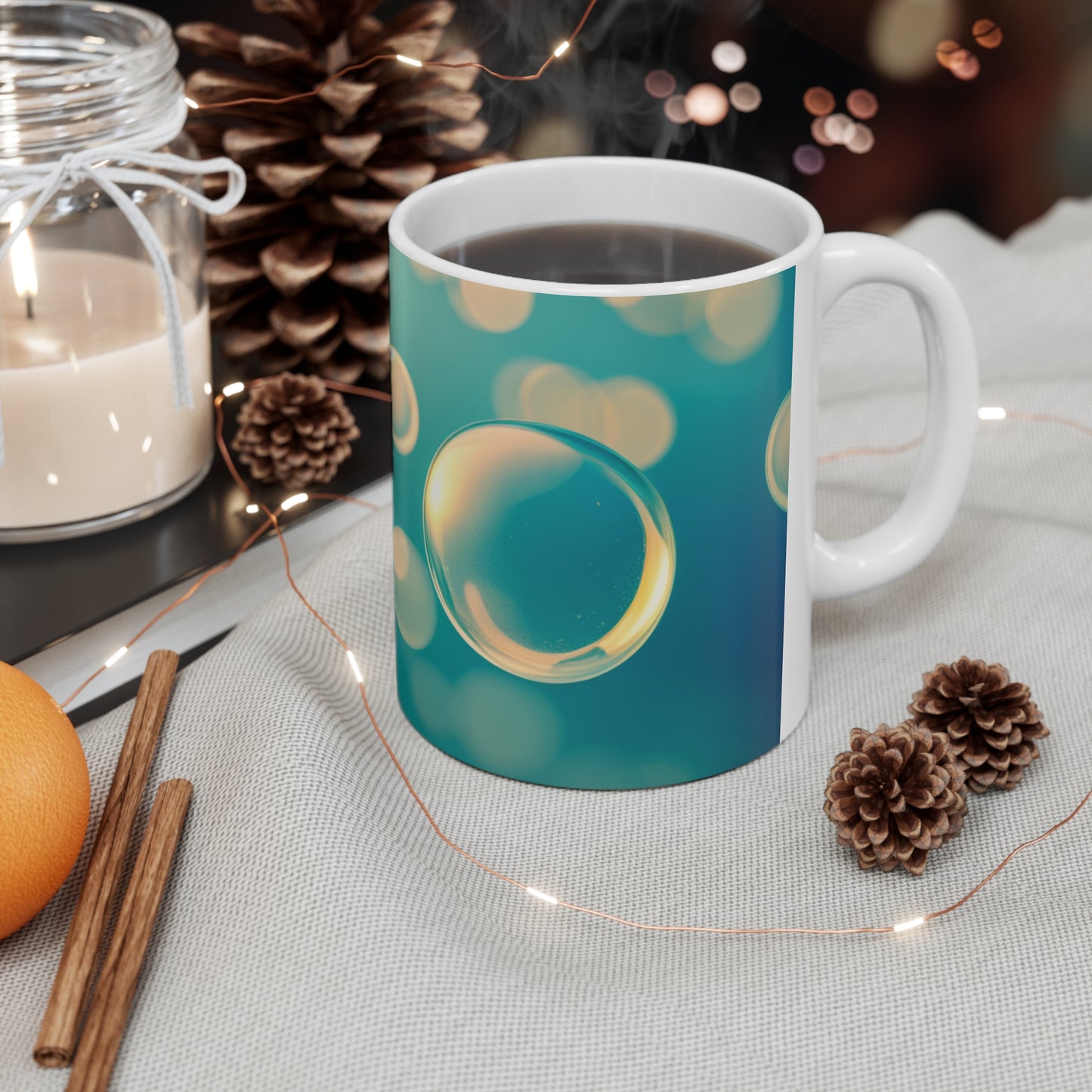 Ceramic Coffee Cup [Blue Bubbles]