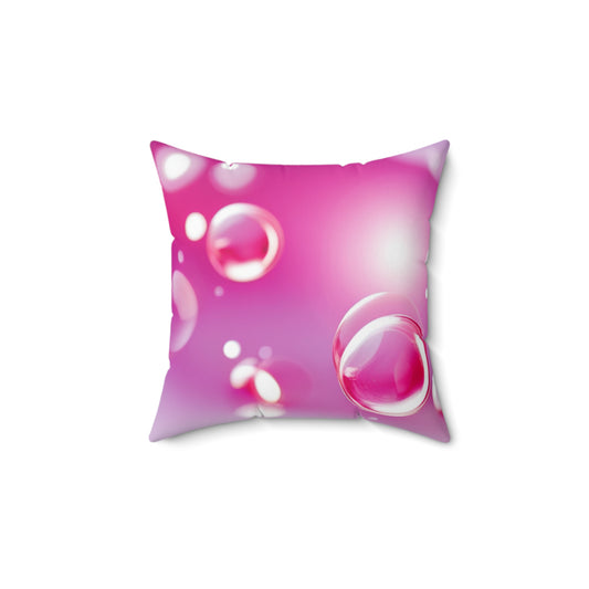 Spun Polyester Square Pillow [Pink Bubbles]